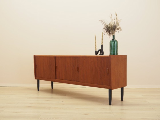 Credenza danese in teak degli anni '70 con ante scorrevoli e ripiani regolabili – Credenze, Legno (photo 4 of 12)
