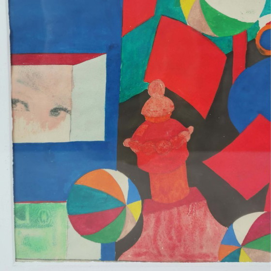 Image 1 of Dipinto surrealista di Bent Karl Jacobsen, Danimarca, anni '70.