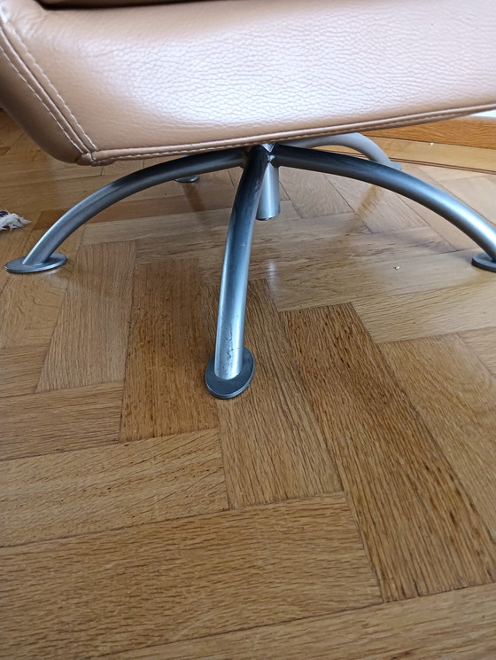 Image 1 of 2 leather armchairs for sale, 360° swivel, beautiful metal base