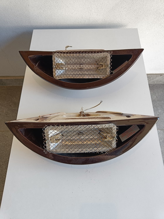 Image 1 of Par de apliques de pared de cerámica Deschuytener con efecto de madera de raíz, Bélgica, década de 1980.