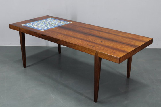 Image 1 of Mid-century Danish Haslev Mobelsnedkeri Coffee Table, Ceramic Tile Inlay, circa 1960s
