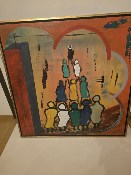 Large Expressive Painting - Mixed Media/Oil on Canvas (84 x 84 cm), Art, Wood, Gold (photo 8 of 9)