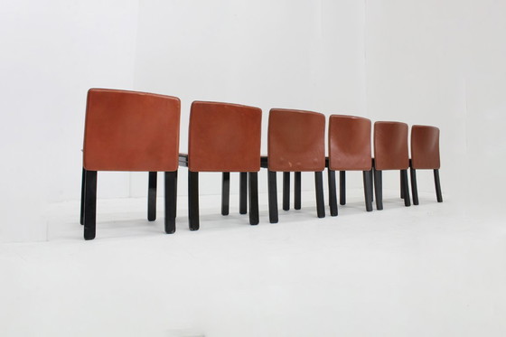 Image 1 of Ensemble de 6 chaises de salle à manger vintage en cuir italien