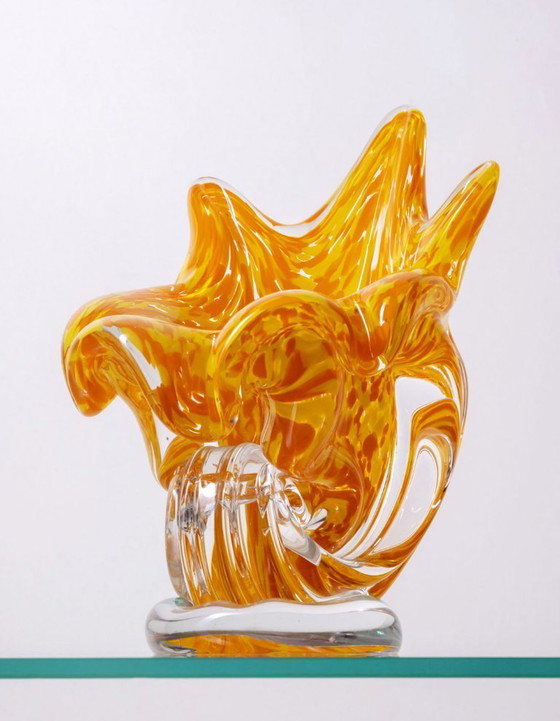 Image 1 of Hand-Shaped Orange Glass Vase, 197