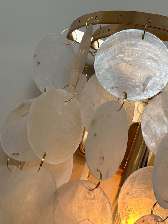 Image 1 of Set of 2 Capiz Shell Wall Lights Pearl Opaline Gold Frame
