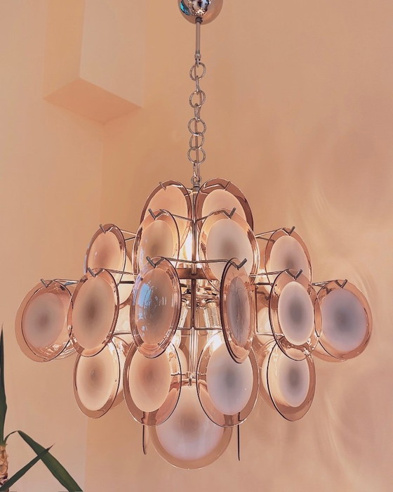 Image 1 of Pendant lamp with purple Murano glass discs, designed by Vistosi