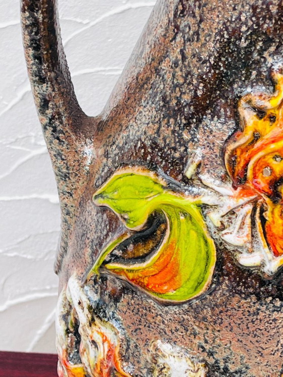 Image 1 of Grande vaso vintage della Germania Ovest, manici, decorazione floreale in rilievo