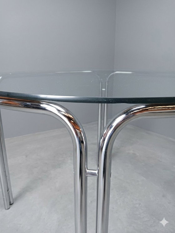 Image 1 of Vintage design eettafel - chroom & rookglas