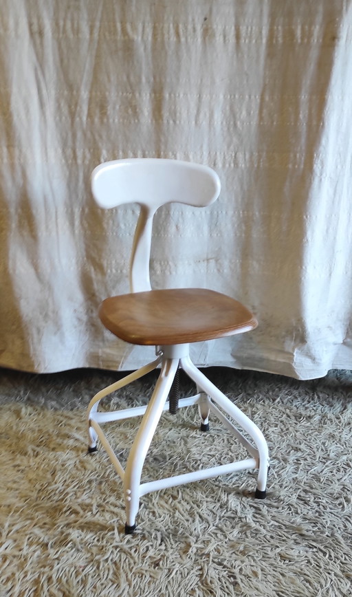 Sedia da officina di Nicolle in metallo e legno - anni '60