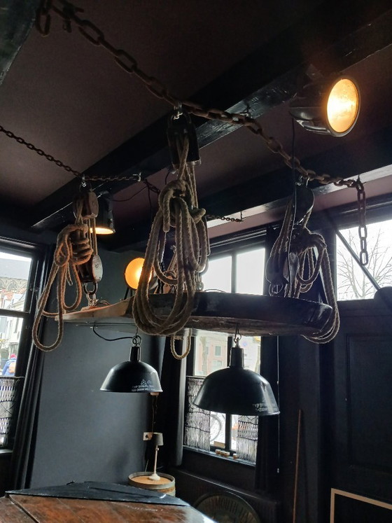 Image 1 of Robust ship's table with ceiling piece, accessories, and lamps for 18 people