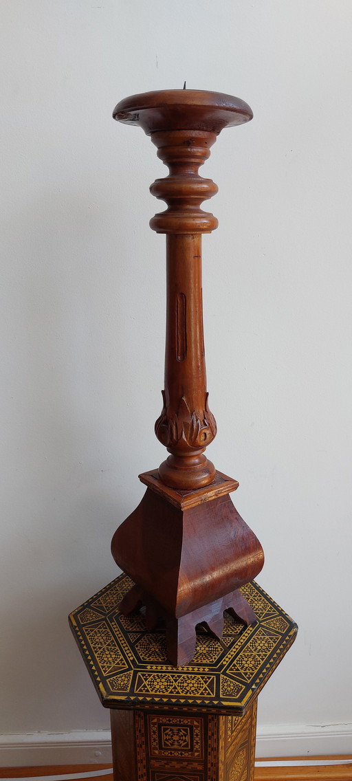 Large Candlestick - Wood - Hand Carved Asia - - 1950-1960