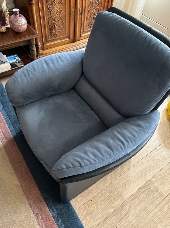 Image 1 of Leolux Bora Bora 3-2,5-1 Zits bank/fauteuil uitgevoerd in leer/alcantara blauw.