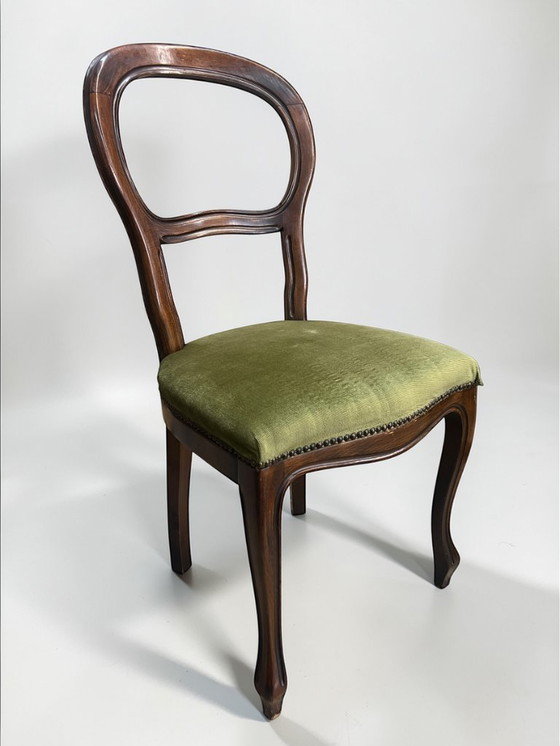 Image 1 of Vintage Holzstuhl im Louis-Philippe Stil | Grüner Polsterstuhl | Antiker Esszimmerstuhl | Massivholz Stuhl Shabby Chic
