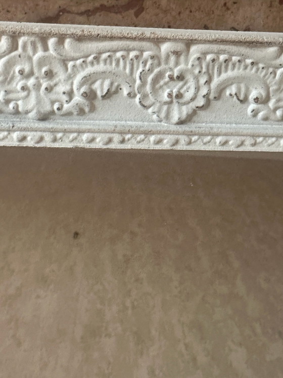 Specchio in legno sagomato bianco con decoro floreale, 37,5 × 26,5 cm, Vetro, Vintage (foto 5 di 13)