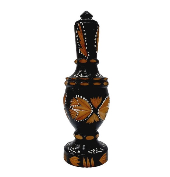 Image 1 of Vintage Hand-Carved Wood Bottle, Flask, Vase