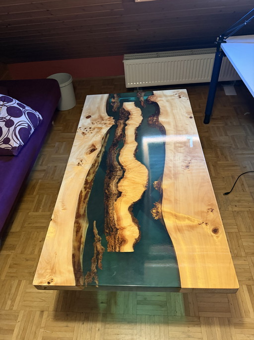 One-of-a-Kind River Table with Deep Emerald Green Resin
