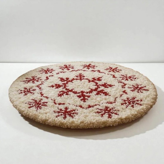 Tappeto Fiocco di Neve Marocchino in Lana Fatto a Mano: Decorazione Natalizia Rossa e Bianca 200X200cm (photo 9 of 9)