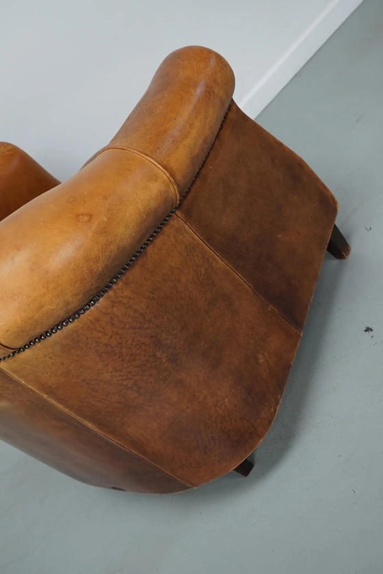 Image 1 of Vintage Nederlandse clubfauteuil in cognackleurig leer