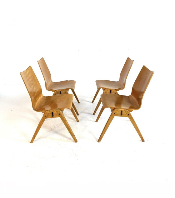Image 1 of 4x vintage plywood eetkamerstoel ‘60