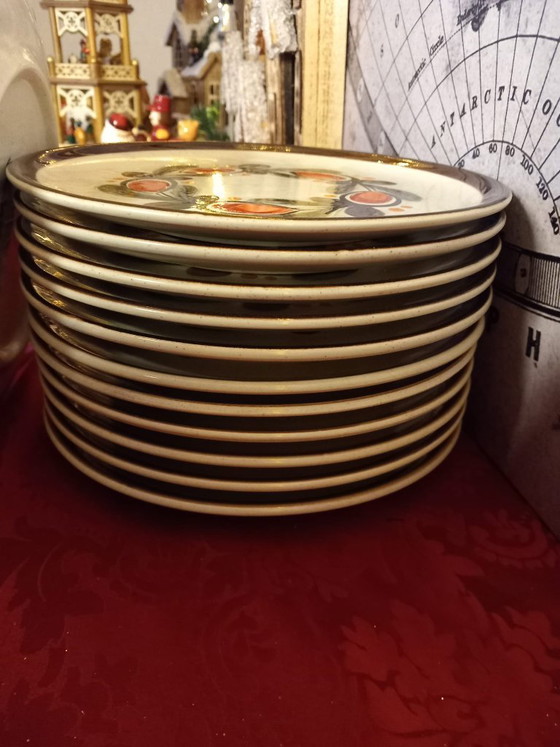Image 1 of Vintage Schramberg Tirol breakfast set – Hand-painted West German ceramic coffee cups and plates – Porcelain in folk art style