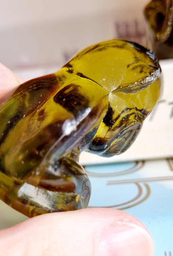 Image 1 of Vintage groen glazen apenbeeldje set van 4