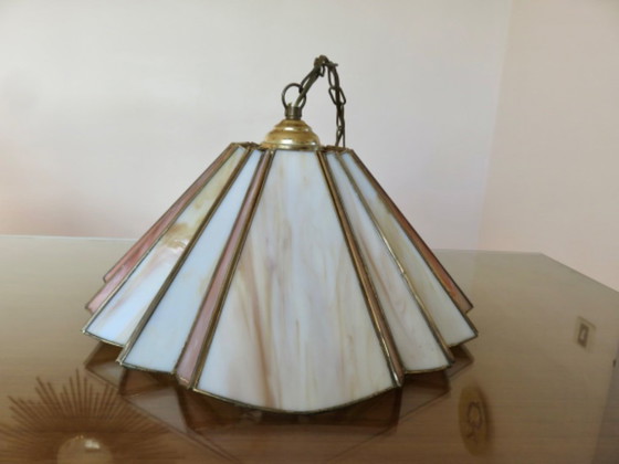 Image 1 of Suspension Italienne en pate de verre et laiton, années 70