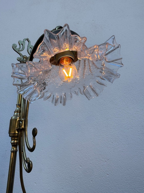 Lampada a collo di cigno in ottone Art Nouveau – Lampade da tavolo, Vetro (photo 10 of 15)