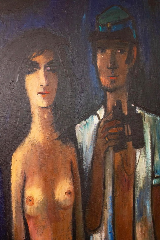 Image 1 of Theo van der Horst Painting ‘Man With Binoculars And Woman’ 1988