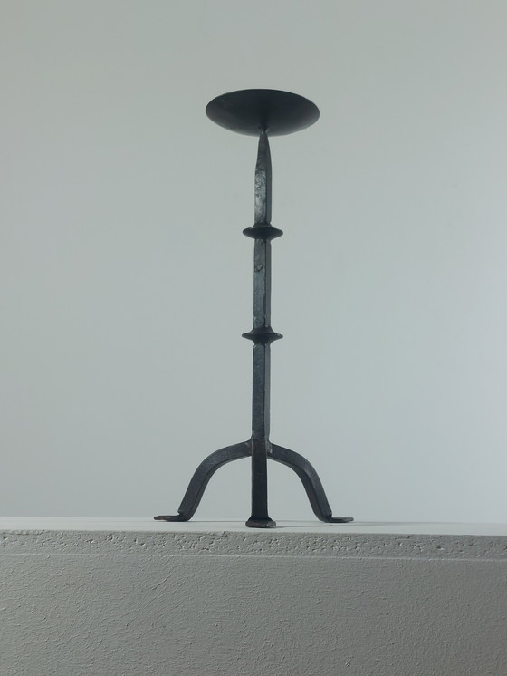 Image 1 of Vintage brutalistische, handgesmede metalen kandelaar