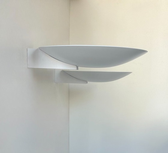 Image 1 of Coppia di applique Disderot vintage moderniste in metallo laccato bianco, Francia, anni '70