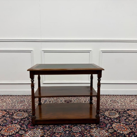 Klassieke Engelse Sidetable met groen lederen blad – Bijzettafels, Leer, Hout (photo 2 of 9)
