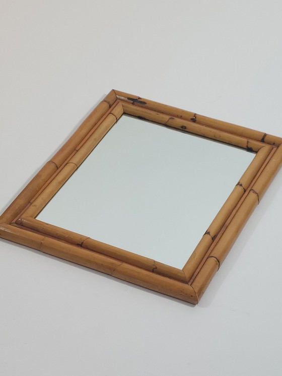 Image 1 of Specchio da parete vintage Mid Century Boho in bambù, anni '70