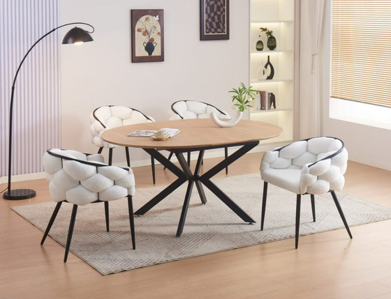 Image 1 of Tavolo da pranzo allungabile Lilliputian in rovere naturale 120/160 x 75 cm – Gambe in metallo nero