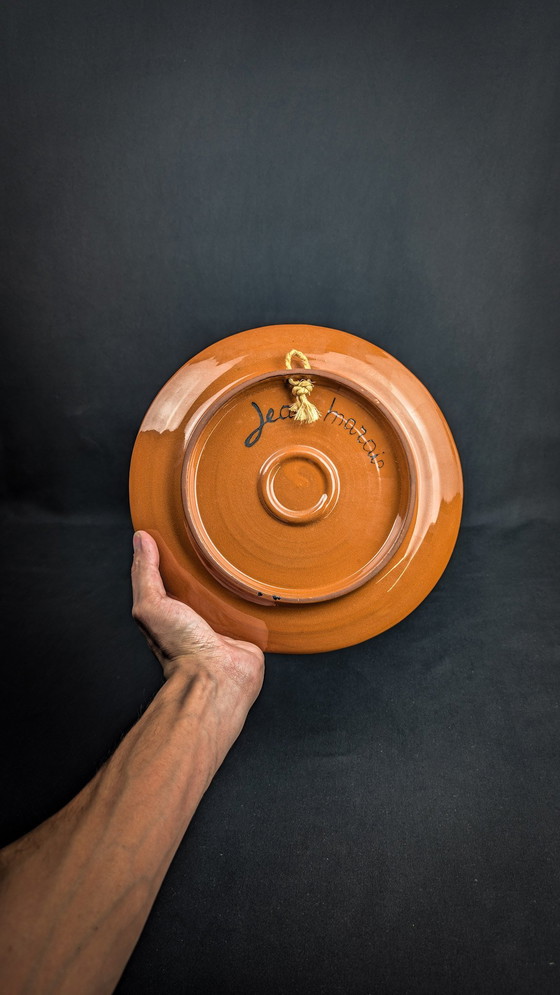 Image 1 of Assiette En Céramique Vernissée Signée Jean Marais Visage & Arbre Vallauris