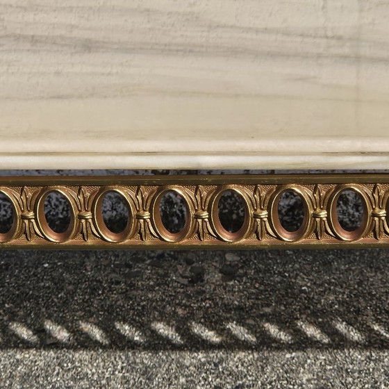 Image 1 of Tavolino da caffè vintage francese in marmo e ottone - Tavolo da cocktail - Tavolo da salotto - Stile Regency - Anni '70