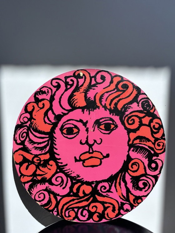 Image 1 of Rara coppia di insegne psichedeliche vintage degli anni '70 a doppia faccia raffiguranti un sole (50 cm)