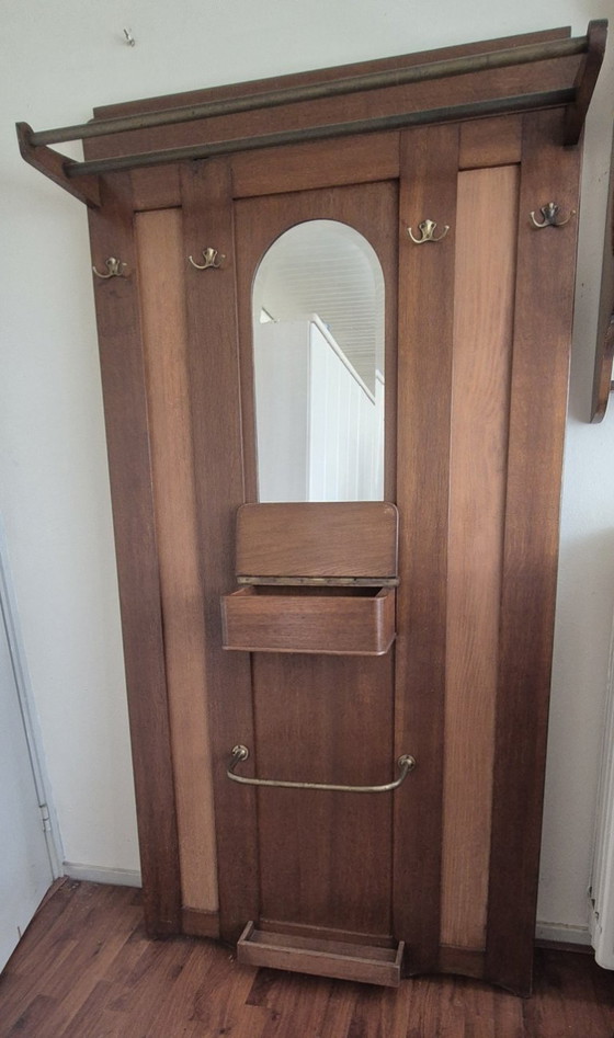 Image 1 of Porte-manteau Art déco avec miroir | Années 1930 | Bois massif