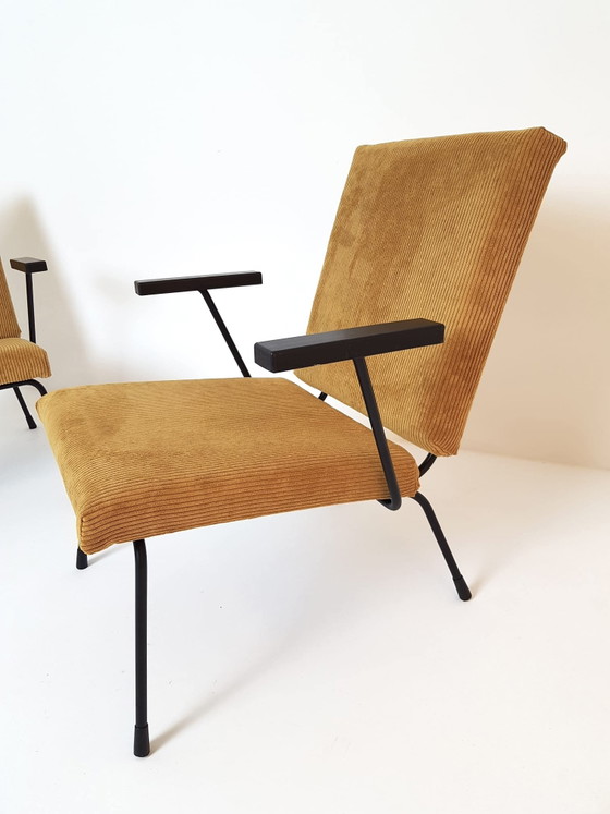 2 Vintage Gispen Armchairs Model 1407 Wim Rietveld Yellow Rib – Polyester, Metal (photo 8 of 15)