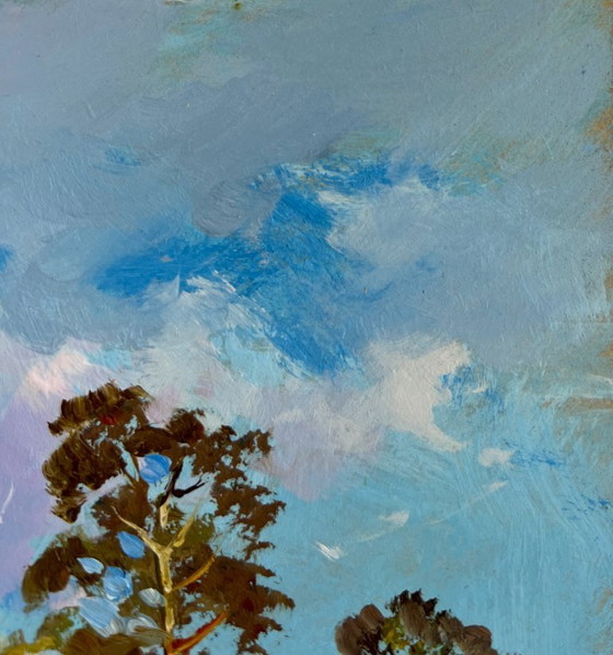 Image 1 of Original Oil Painting Summer River Landscape Warm summer day by the river