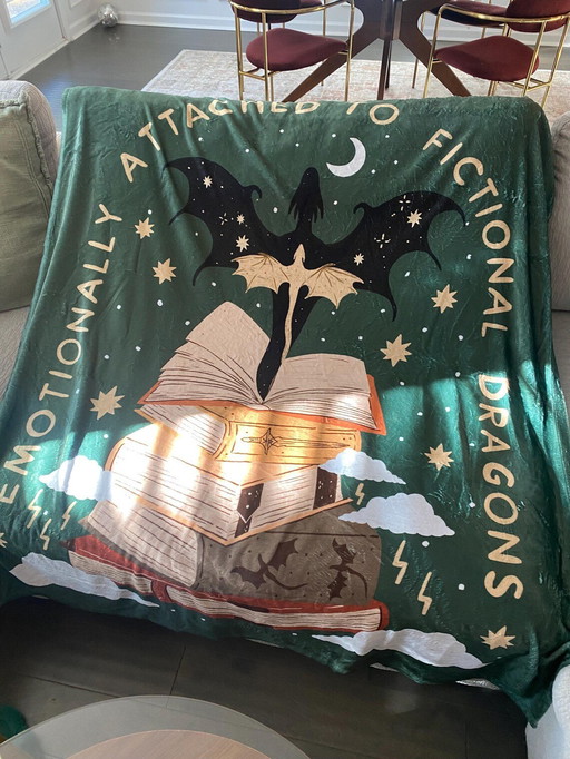 Emotionally Attached to Fictional Dragons Bookish Blanket, Fantasy Romance Reader Gift, Romantacy Book Merch