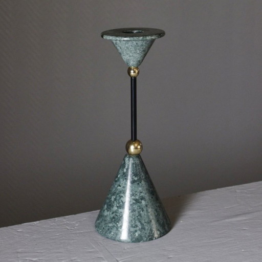 Vintage marble & brass candlestick, post-modernist Memphis design, 1980s