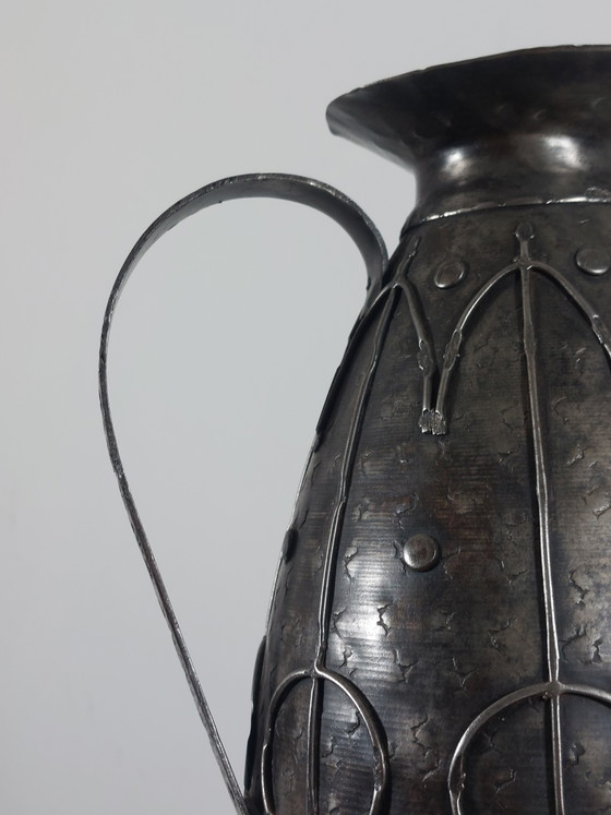 Image 1 of Hand-forged arts and crafts metal jug, carafe, vase, Brutalist style, France