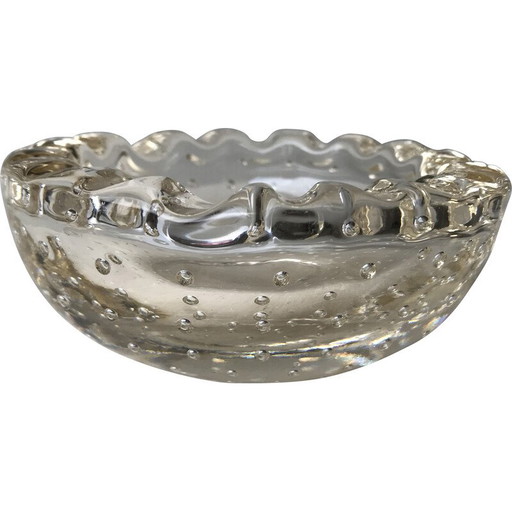 Vintage Art Deco ashtray in transparent bubble crystal for Daum, France 1930