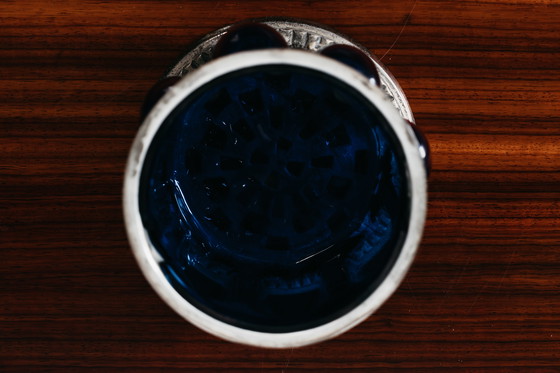 Image 1 of Grote blauwe serveerkan uit de Royal Sheffield Collection uit de jaren 1950, vintage pronkstuk.