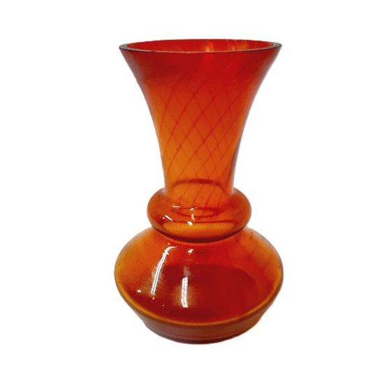 Image 1 of Vaso vintage, vetro artistico color arancio mandarino e schizzi, vetro satinato smerigliato