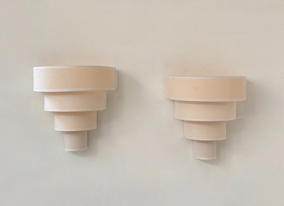 Image 1 of Paire d'appliques vintage, tissu beige, Arlus France 1980