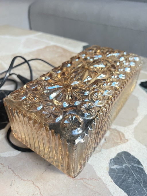 Vintage Hillebrand Wall light / ceiling lamp – Amber pressed glass (1960s/1970s)