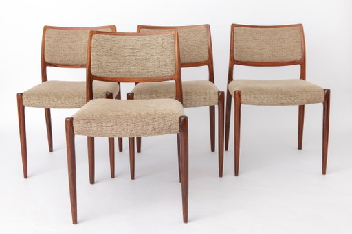 Set di 4 Niels Otto Møller Model 80 Sedie da pranzo in palissandro, Danish Modern, anni '60 – eetkamerstoelen, Textile