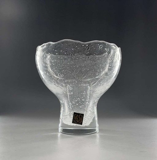 Vintage verre à bulles Bubbleglass Vase/ bol de la Tchécoslovaquie avec étiquette originale, état top MidCentury Space Age