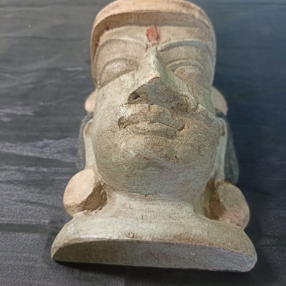 Vintage hand-carved wooden Hindu god bust – 22 cm – Sculpture (photo 2 of 6)